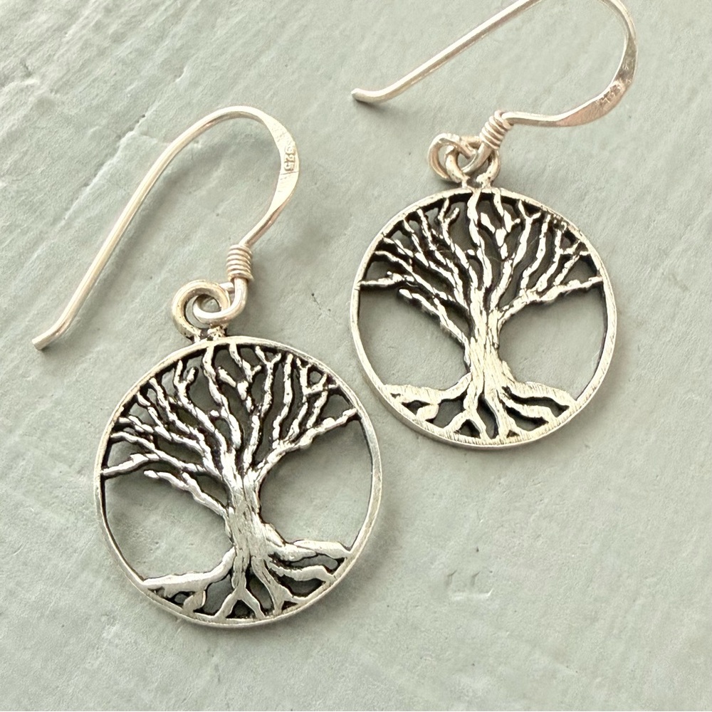 Tree of Life 925 Sterling Silver Dangle Earrings - Picture 2 of 6